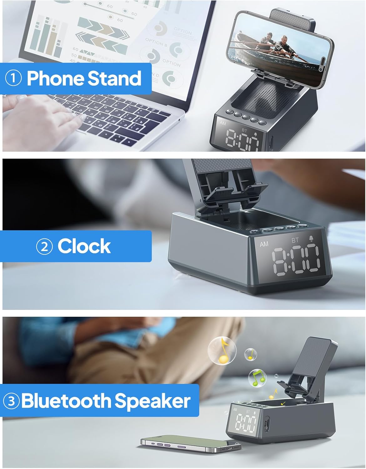 Birthday Gifts for Men Women-Bluetooth Speaker with HD Sound, Stocking Stuffers White Elephant Gifts for Adults, Kitchen Gadgets for Anniversary Idea Gift for Dad Mom Husband Wife(Grey)