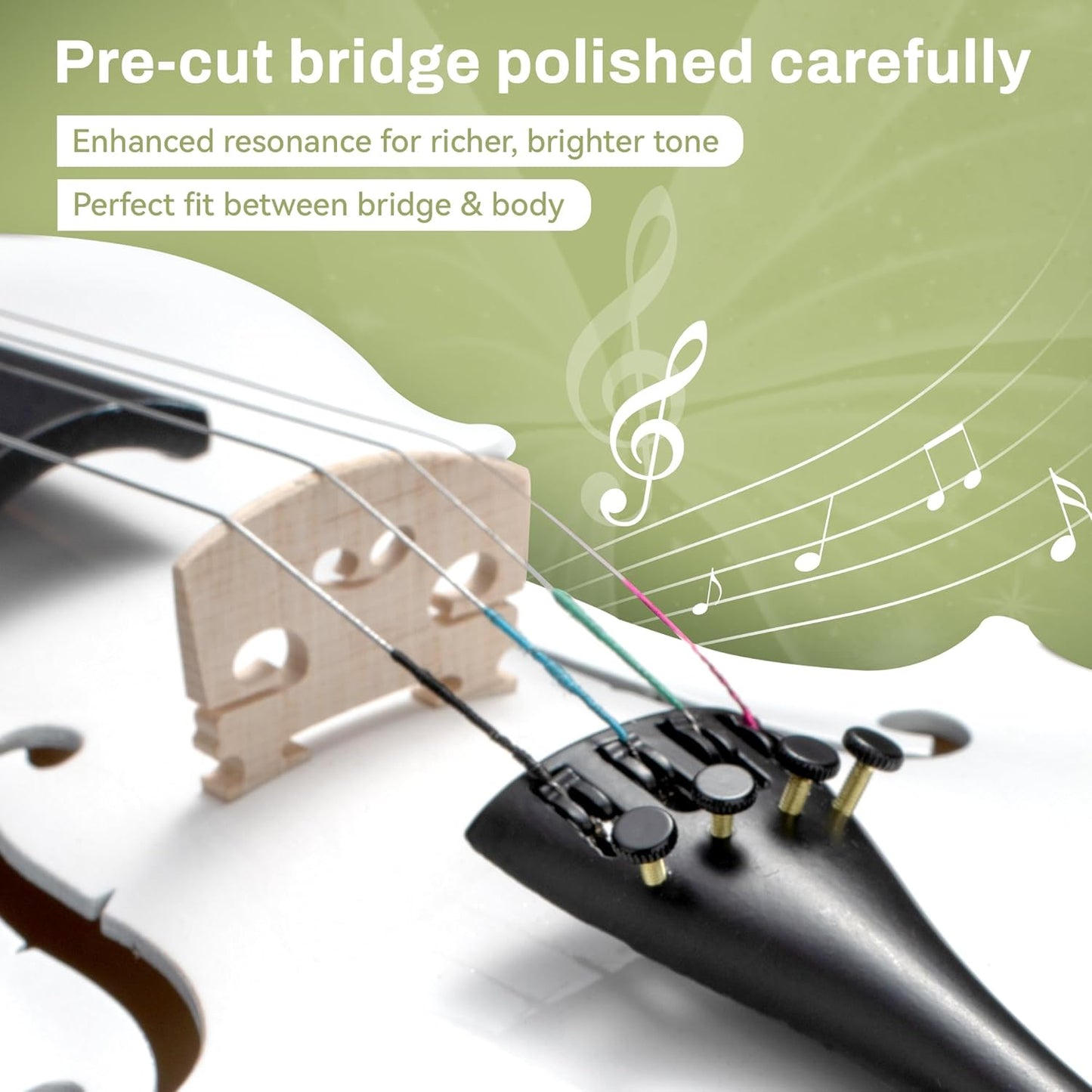 Poseidon Violin for Beginner, Glossy White Violin Set with Acoustic Violin Fiddle for Students Violin Starter Kit/Hard Case, Bow, Rosin, Horse Bridge, Extra Strings, Shoulder Rest, Tuner, Manual