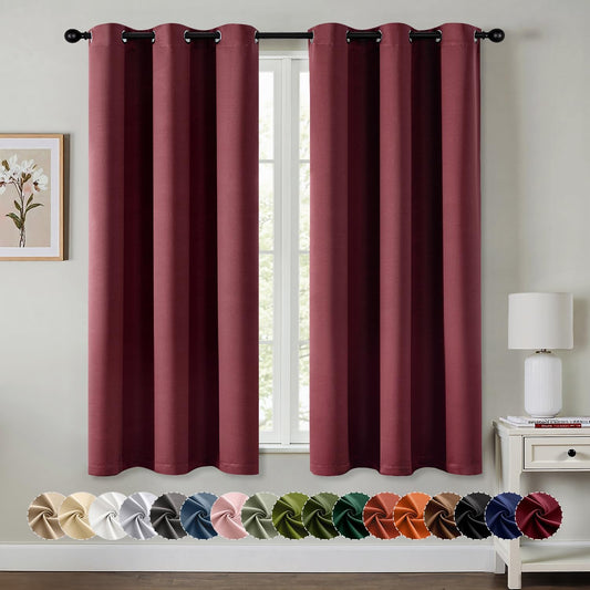 MIULEE Burgundy Red Blackout Curtains - Thermal Insulated Bedroom Curtains Room Darkening Drapes for Living Room Kitchen Christmas Grommet Top Window Treatment, 40 x 45 Inches Long, 2 Panels