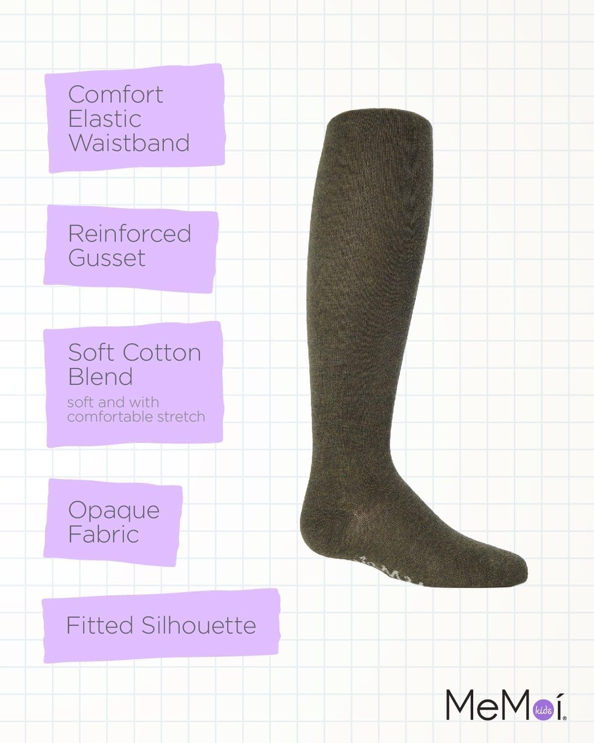 MeMoi Soft Pima Cotton Tights for Girls, Soft and Lightweight Opaque Tights for girls - Sizes 8 to 16