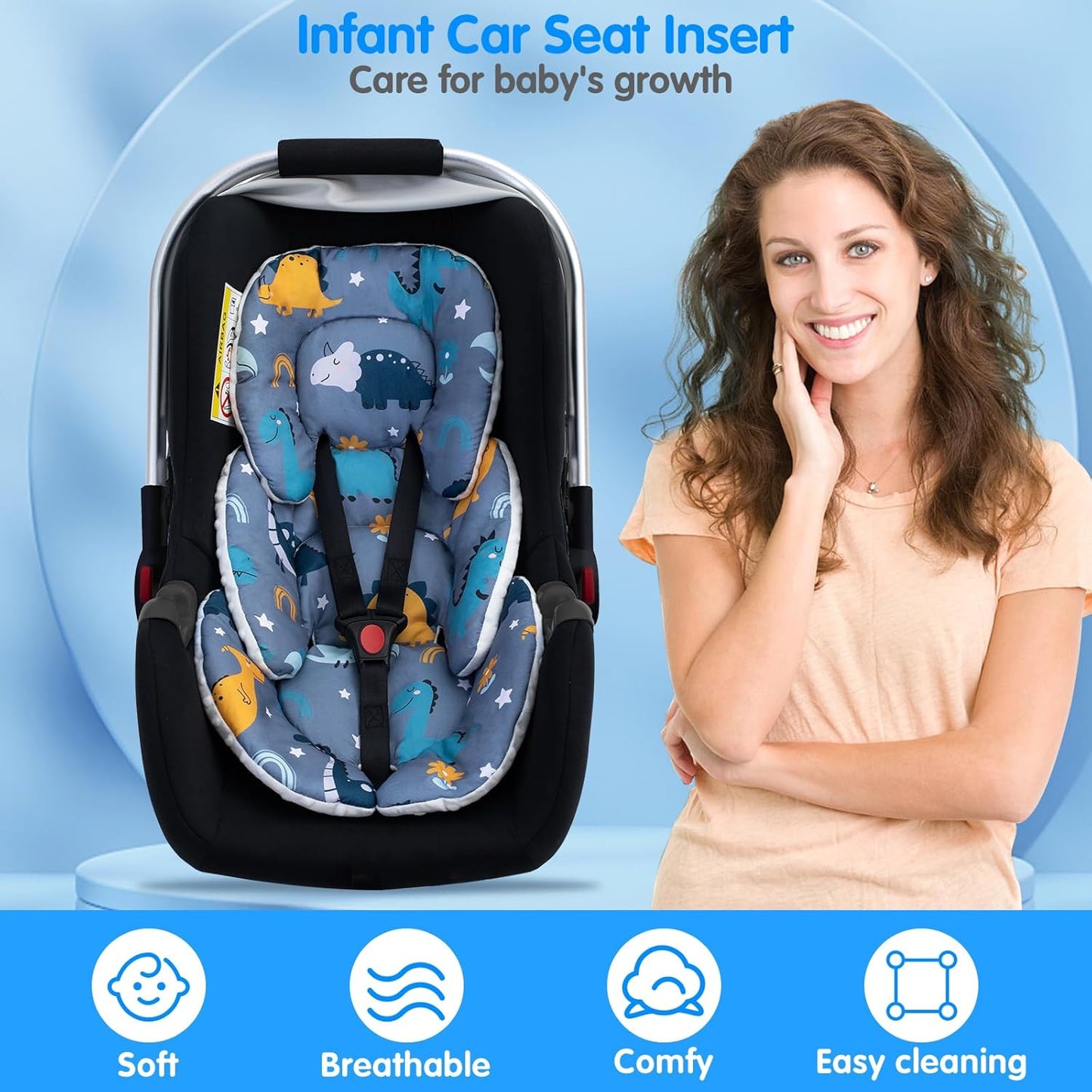 2 in 1 Infant Insert for Carseat, Newborn Car Seat Insert with 3D Mink Dot, Soft Baby Car Seat Head Support for Boys Girls, Breathable Car Seat Cushion for Baby, Stroller Cushion for Swing, Bouncer