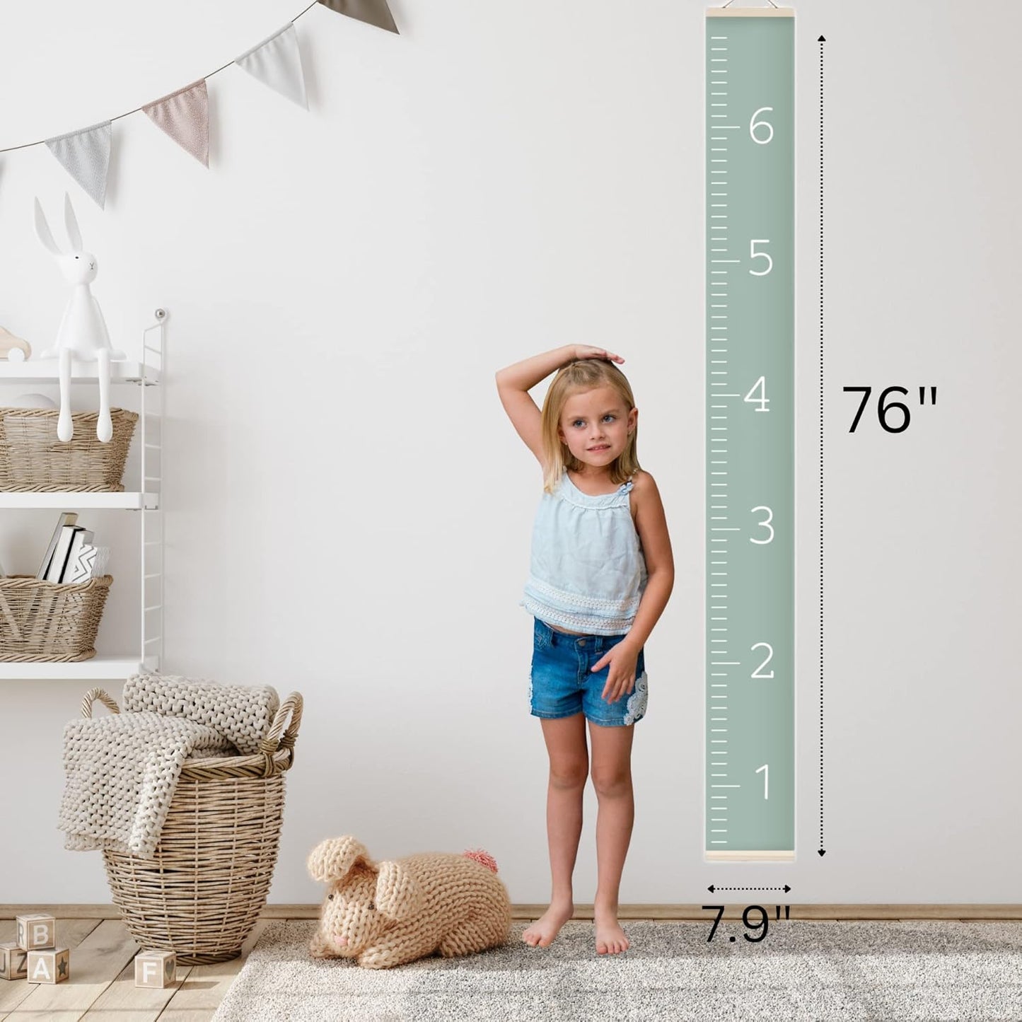 Morxy Canvas Growth Chart for Kids - Unisex Kids Room Wall Decor - Measuring Height Chart- Wall Tape with Height Chart for Kids (Canvas, Plain sage)