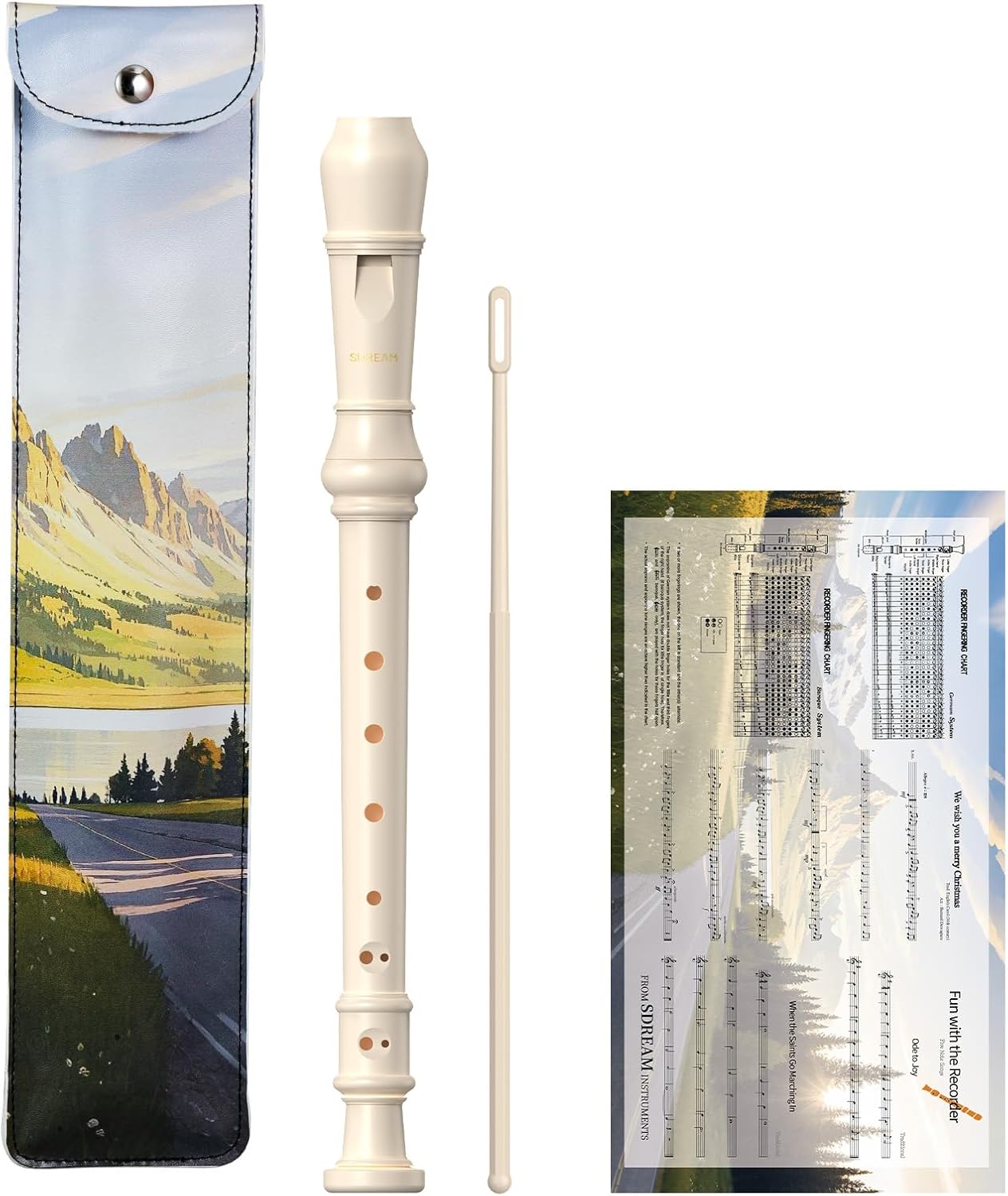 SDREAM Soprano Recorder Instrument for Kids Beginners&Student,8 Hole German Fingering Recorder Flute with Cleaning Rod & Leather Bag (White)