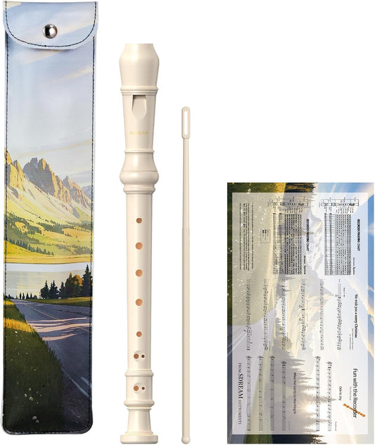 SDREAM Soprano Recorder Instrument for Kids Beginners&Student,8 Hole German Fingering Recorder Flute with Cleaning Rod & Leather Bag (White)