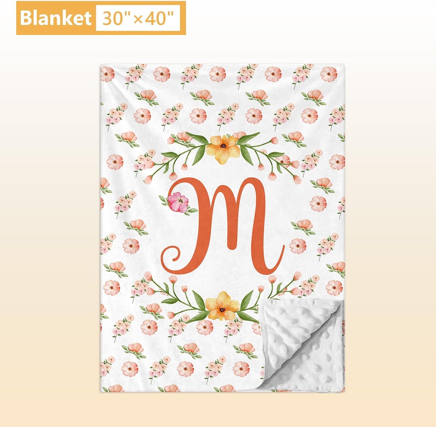 Custom Baby Bedding Set - 5 Pcs Customized Nursery Bedding Set with Name - Comfortable Double Layer Crib Sets for Girls Boys - Personalized Gifts for Toddler Infant New Parents - Orange Flowers