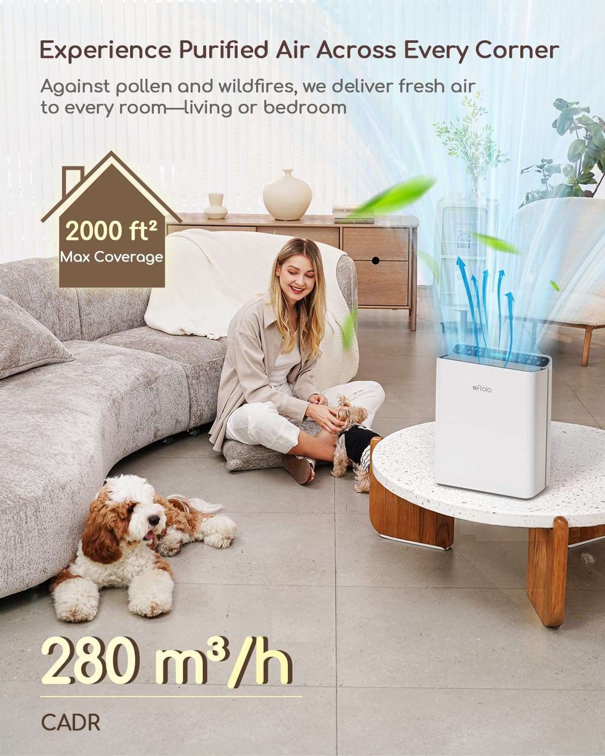 Afloia Air Purifier for Home Large Room Bedroom Up to 2000Ft² with PM2.5 Air Quality Monitor Smart Auto Mode, Washable Pre Filter Cleaner for Pet, Europa 2.0