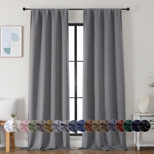 Simplebrand Ava Light Grey Blackout Curtains for Bedroom 90 Inches Long 2 Panels Set, Solid Privacy Energy Saving Living Room Window Treatment Curtains Blackout Drapes, W40 x L90 Inch, Light Grey