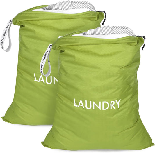 MissBoy 2 Pack Laundry Bags, Nylon Washable Wet Dry Bag, Travel Laundry Bags for Dirty Clothes, Dirty Clothes Organizer Bag for Home, College Dorm Laundromat