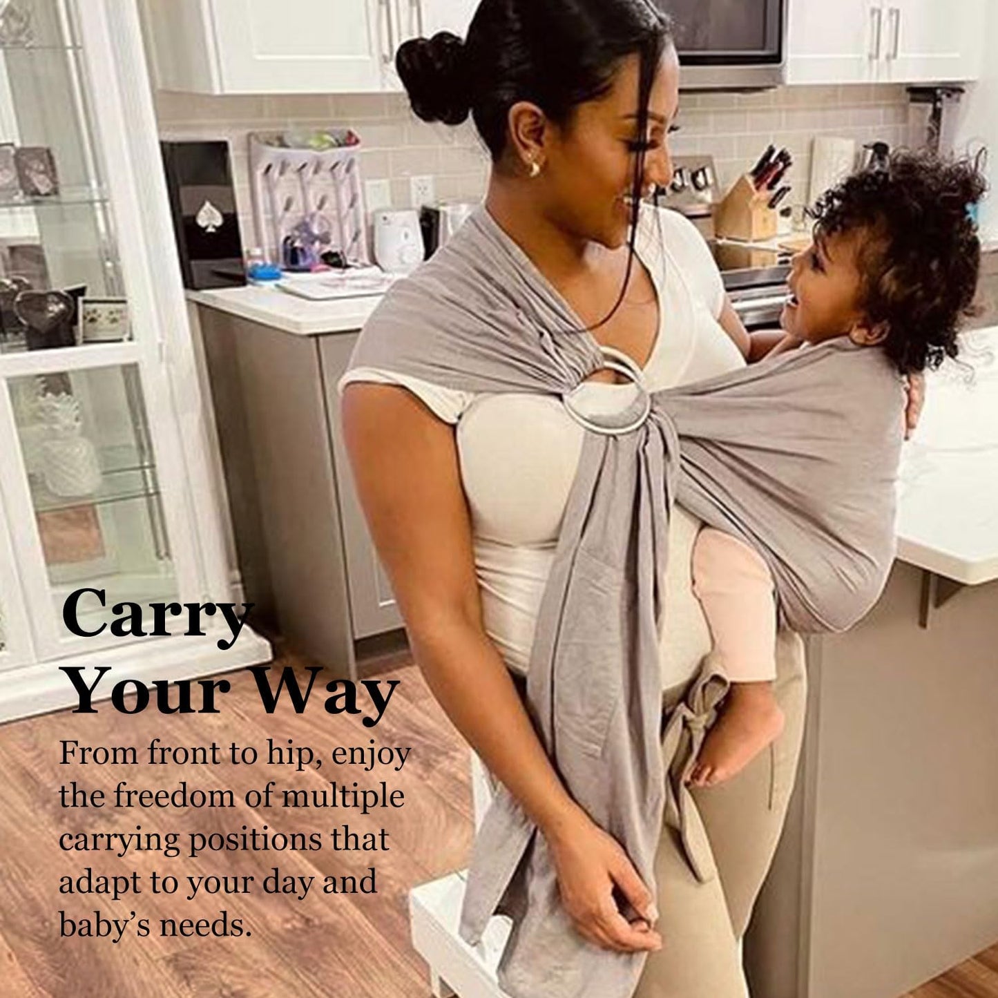 Ring Sling Baby Carrier, Soft Linen Cotton Baby Sling Carrier Newborn to Toddler, Baby Wrap Carrier for Plus Size Parents, Perfect Shower Gift, Grey