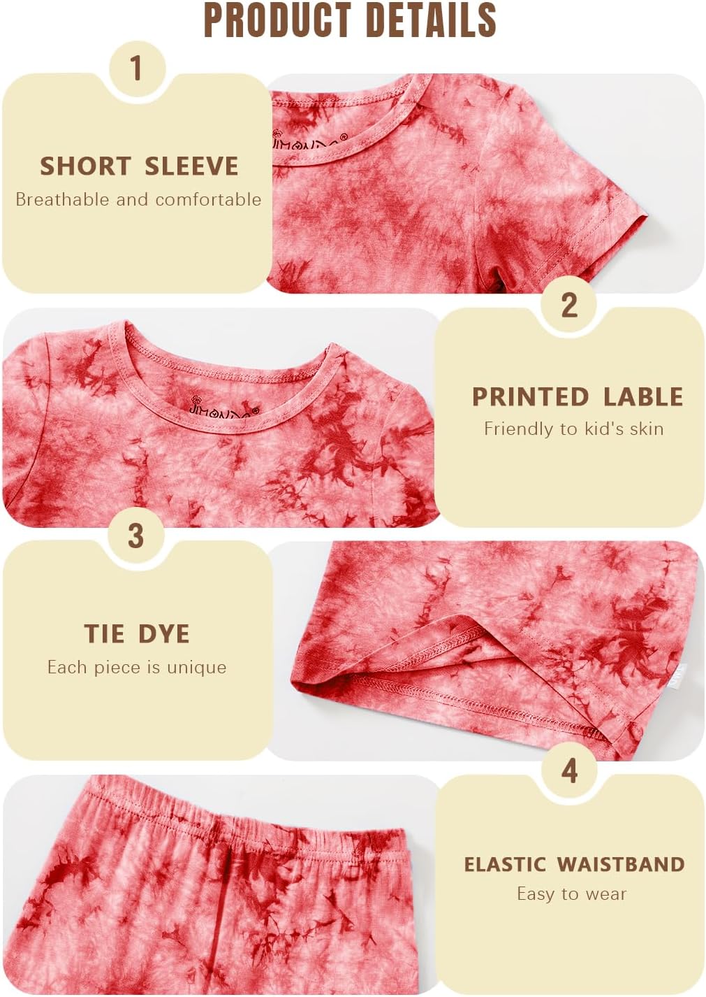 Jimonda Baby/Toddler Soft Sleepwear Short sleeve Kids Cool Pajama Outdoor 2-Piece Shirt&Shorts Casual sets Tie Dye PJ