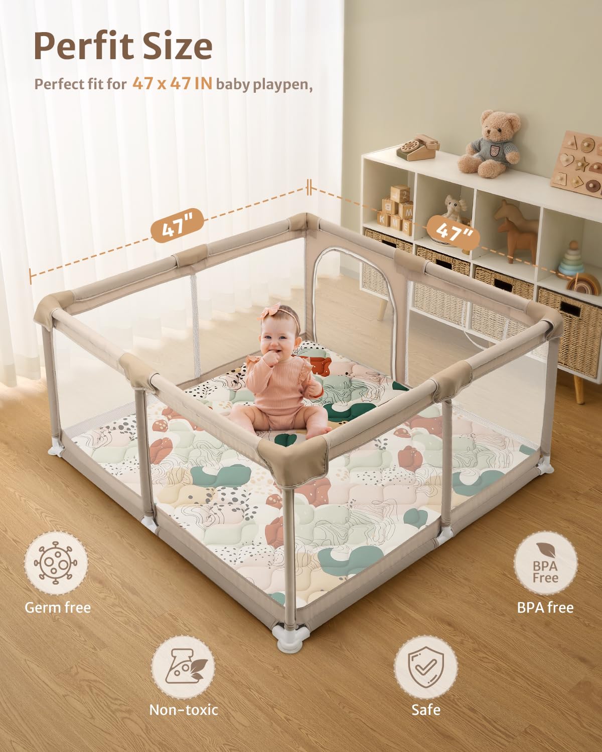 Blissful Diary Baby Play Mats for Floor, 47x47 Inch Playpen Mat, Thicken Padding Foam Playmate for Babies and Toddlers Infants, Modern Abstract