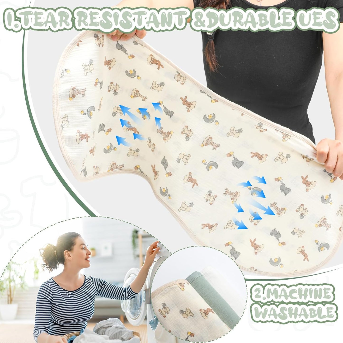 3 Pcs Changing Pad Liners Fits in Peanut Shape Changing Pad Waterproof Diaper Mats Organic Cotton Peanut Mats are Warm on a Baby's Back, Washable Reusable(Bright Style,Green)