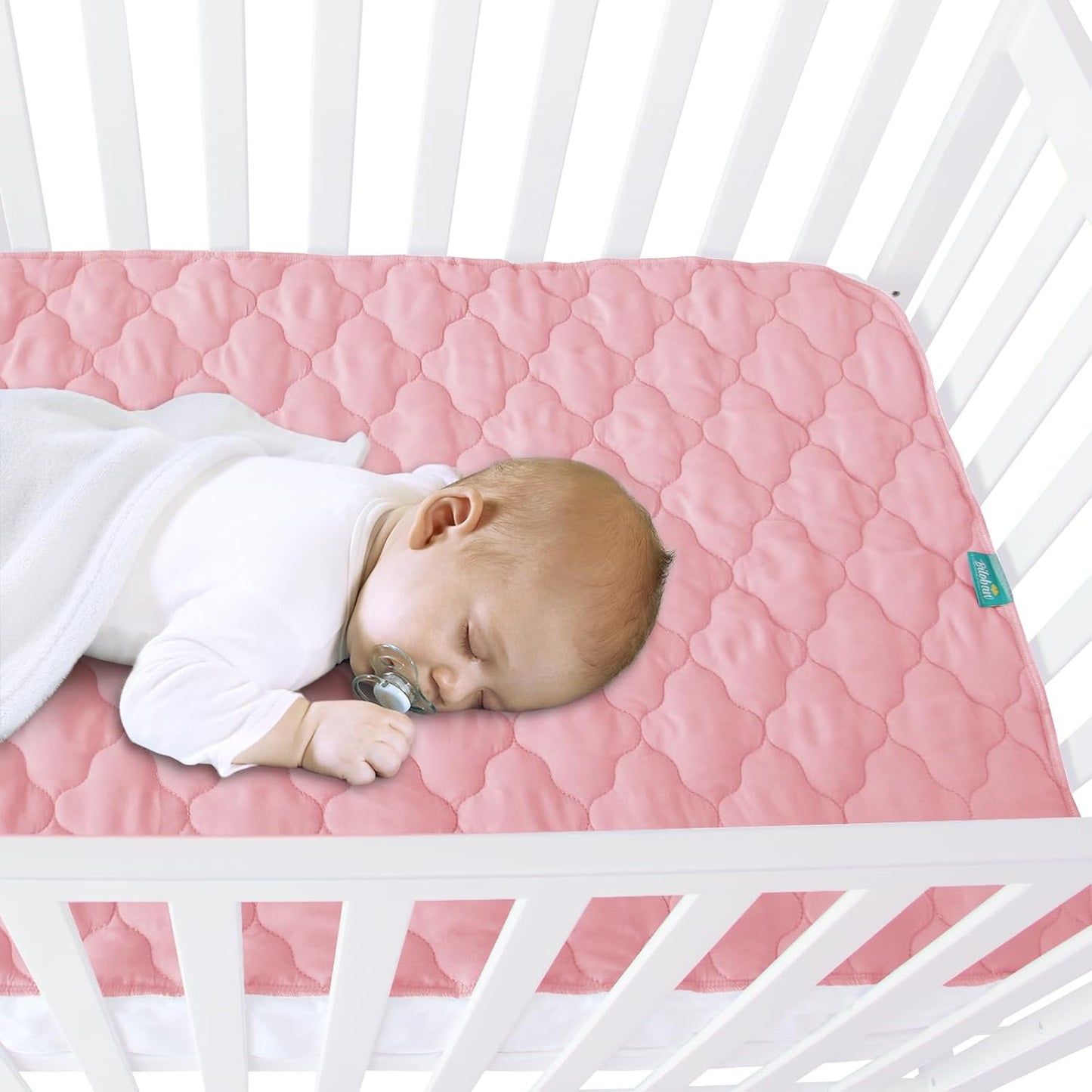 Waterproof Crib Mattress Protector Pad Cover 28" x 52", Anti Slip & Absorbent Waterproof Bed Pads for Standard Crib/Toddler Bed Quilted Machine Washable (Quilted Improved Thickness) Pink