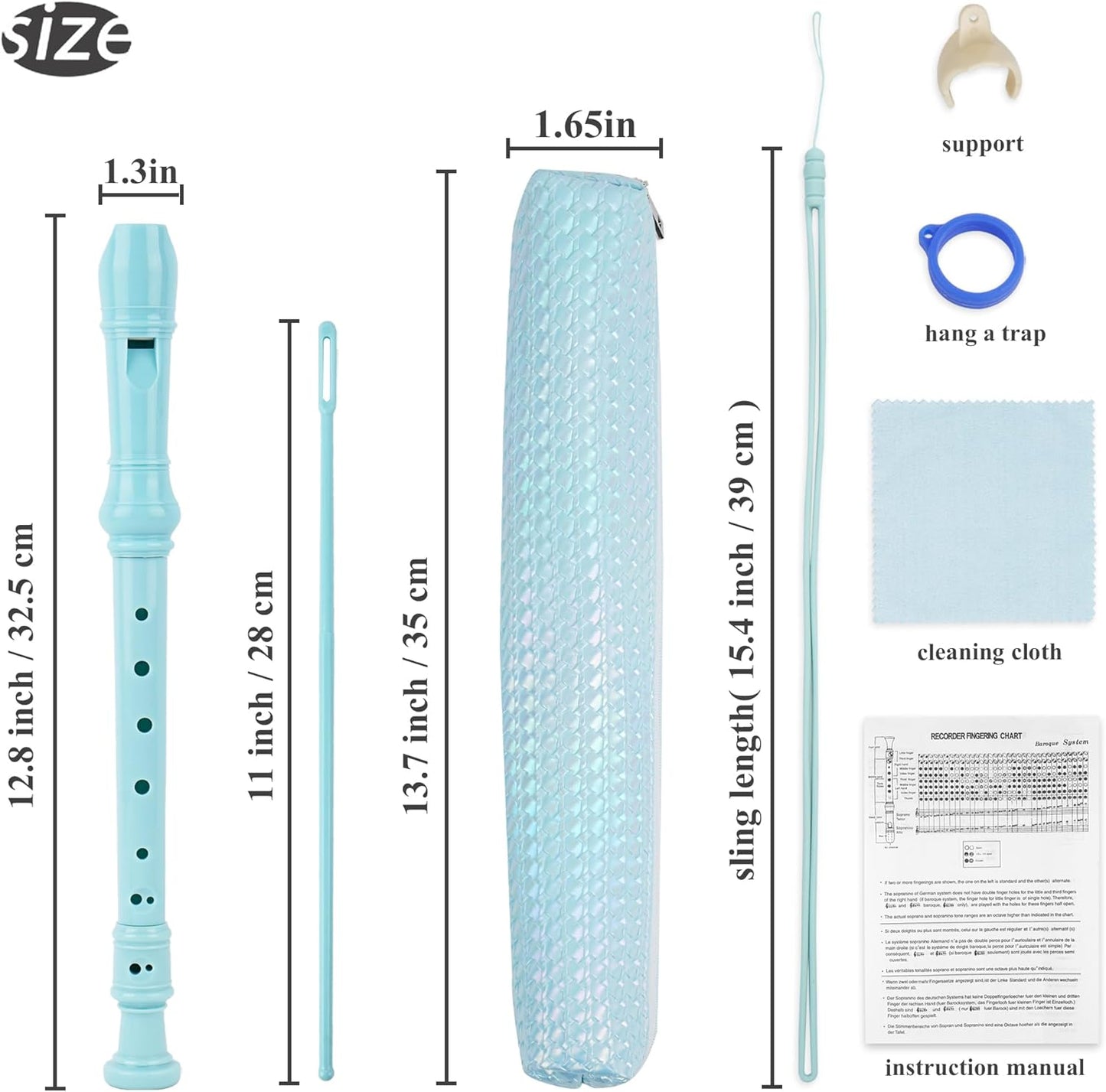 Recorder Instrument for Beginner Kids Adults,8-Hole Soprano Descant Recorder Music Flute with with Cleaning Rod & Leather Case For School Student Home Entertainment(2-Flash Woven Blue)
