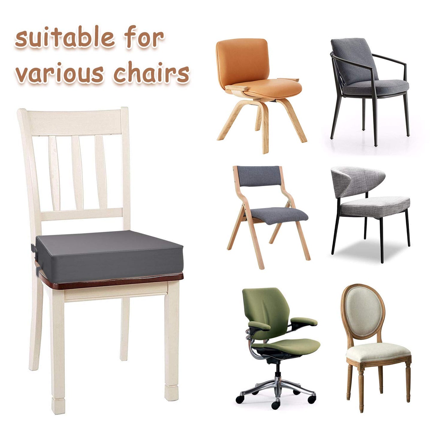 Toddler Booster Seat for Dining Table, PU Washable Double Safe Straps Non-Slip Bottom Booster Seat Dining Toddler, Portable Travel Increasing Cushion (Grey)