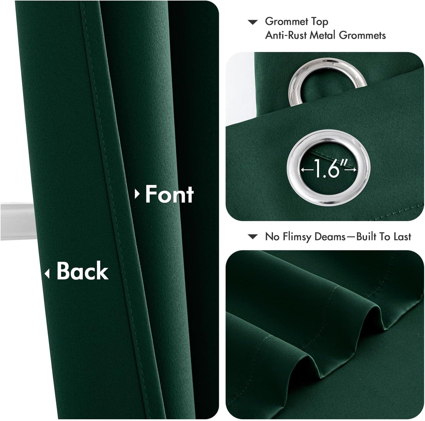 MIULEE Hunter Green Blackout Curtains for Bedroom Living Room 96 Inches Long 2 Panels, Thermal Insulated Room Darkening Drapes Solid Grommet Noise Reduction Emerald Green Christmas Curtains 40x96 Inch