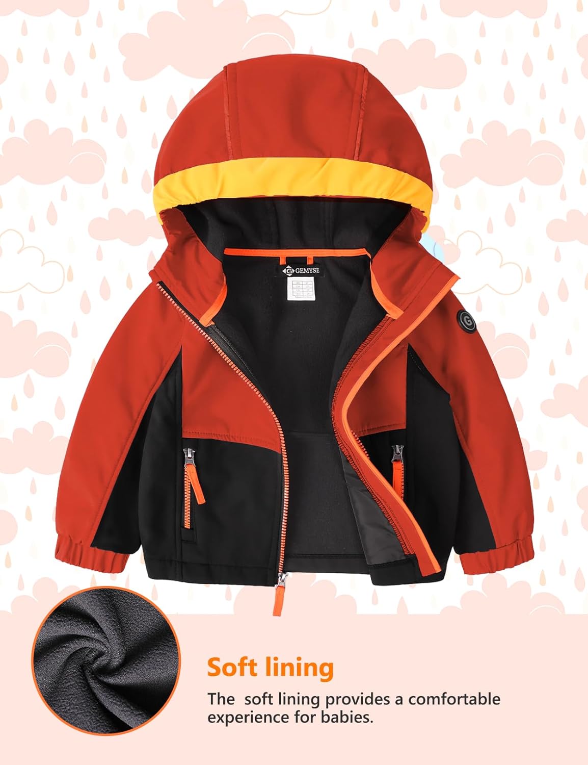 GEMYSE Toddler Jacket Fleece Lined Baby Boys Windbreaker Water Resistant Kids Hooded Coat Warm Spring Fall Outerwear
