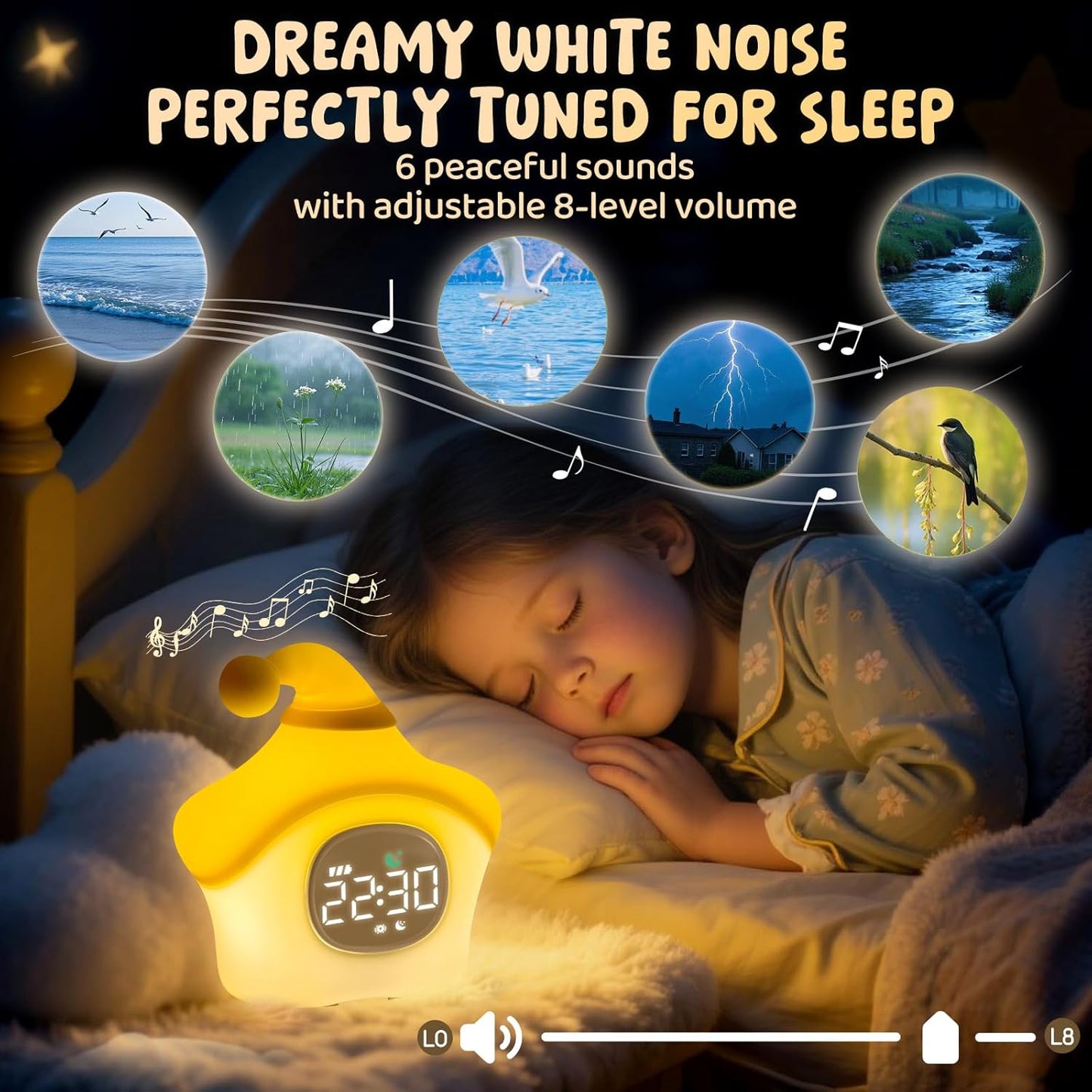 Star Alarm Clock with Night Light for Kids with Sleep Training and Sound Machine, Rechargeable Silicone Lamp OK to Wake Clock，Cute Animal Tabletop Lamp, Perfect Sleep Companion for Boys Girls, Yellow