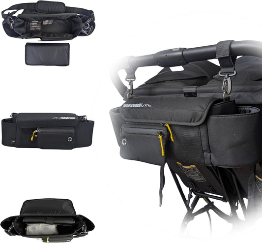 Stroller Caddy Double Stroller Organizer with Cup Holder Phone Pocket Changing Mat Straps Mounted 2 x Stroller Water Bottle Holder