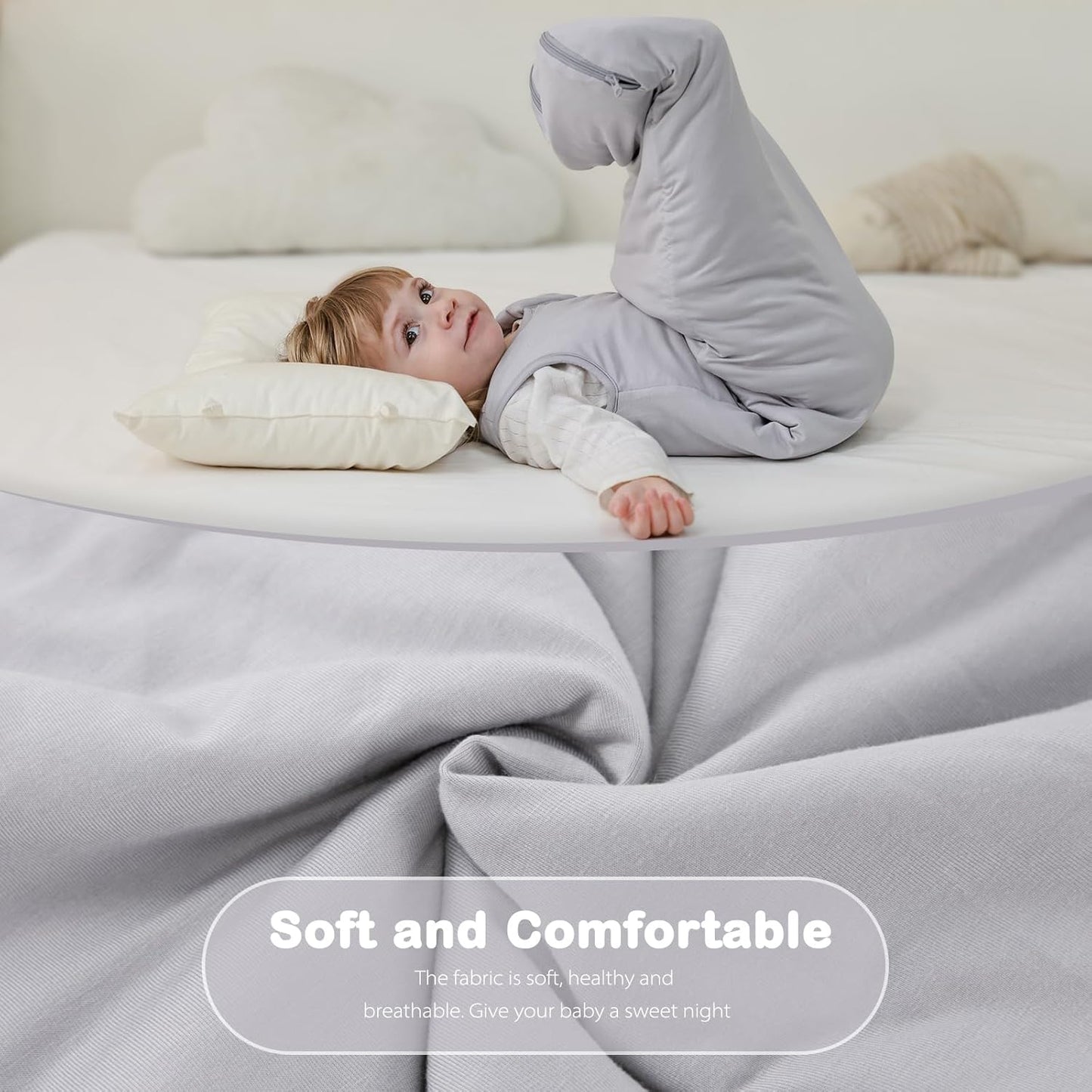 Mosebears Unisex Baby Sleep Sack 1.0 TOG, Supersoft Rayon Made from Bamboo Wearable Blanket with 2-Way Zipper (Light Grey,0-6 Months)