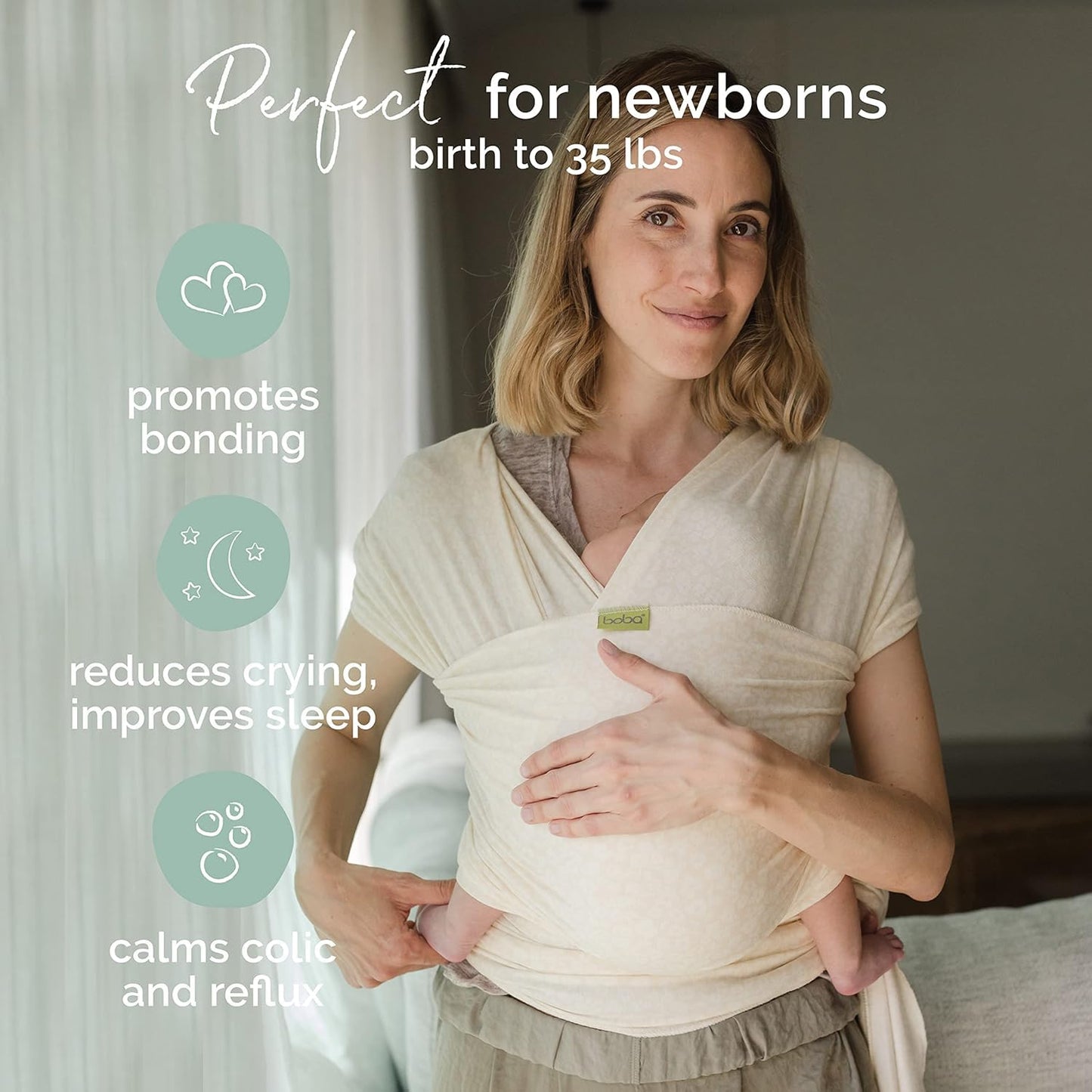 Boba Baby Wrap Carrier – Original Baby Sling Carrier for Newborns (7–35 lbs), Soft, Secure, Hands-Free & Ergonomic, Ideal for Comfortable Bonding, New Parents (Serenity Oat Meadow)