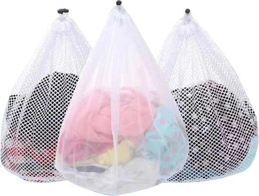 3Pcs Mesh Laundry Bags Washing Machine Mesh Wash Bags Jumbo for Delicates Clothes,Bed Linen,Toys with Drawstring Closure Sturdy(3 XXLarge 28 x 26 Inches)