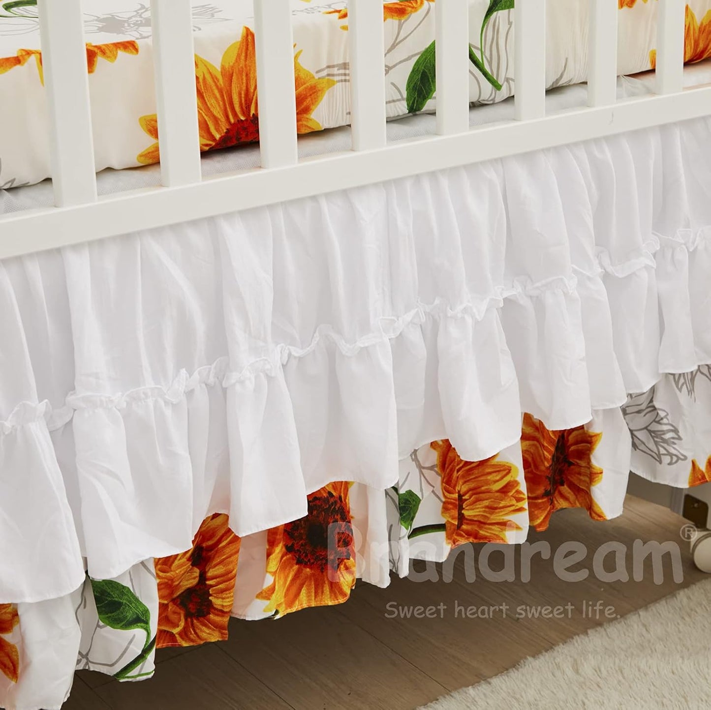 Brandream Nursery Bedding Farmhouse Floral Baby Bedding Yellow White Crib Blanket Set Sunflower Girls Boho Fitted Sheet,6 Piece