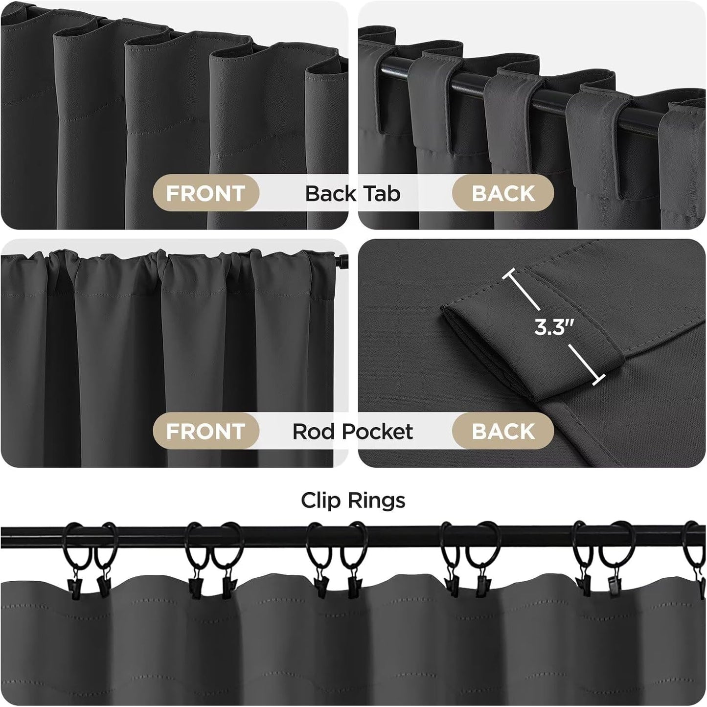 Joydeco Blackout Curtains 84 Inch Length 2 Panels Set, Thermal Insulated Black Out Curtains for Bedroom, Room Darkening Drapes for Living Room Window (W52 x L84 Inch, Dark Grey)
