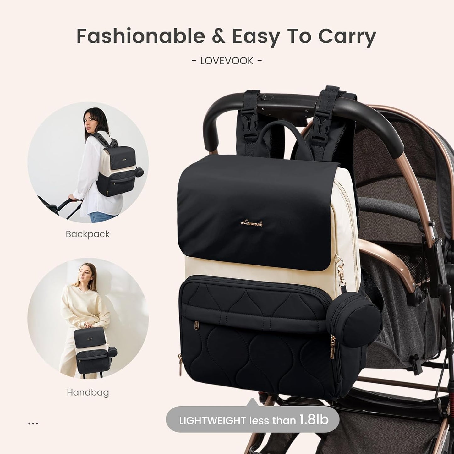 LOVEVOOK Diaper Bag Backpack, Baby Travel Bags for Boys & Girl, Toddler Waterproof Diaper Bag w/Changing Pad, Stroller Straps, Pacifier Case, Newborn Essentials Must Haves Mom