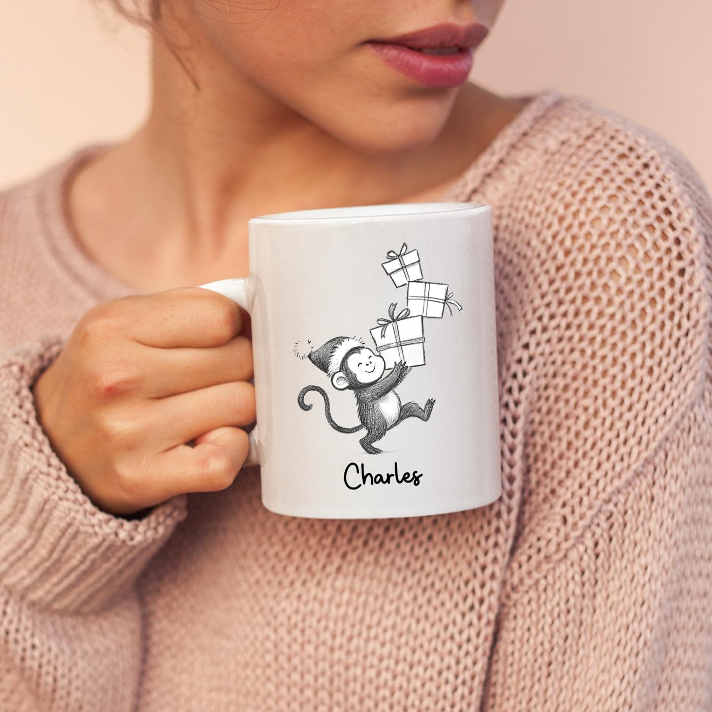 Personalized Monkey Accent Coffee Mug Gift For Dad Mom Daughter Son, Monkey Ceramic Coffee Cup 11Oz 15Oz, Customized Name Monkeys Teacup Gift For Birthday Christmas, Monkeys Lover White Travel Mug