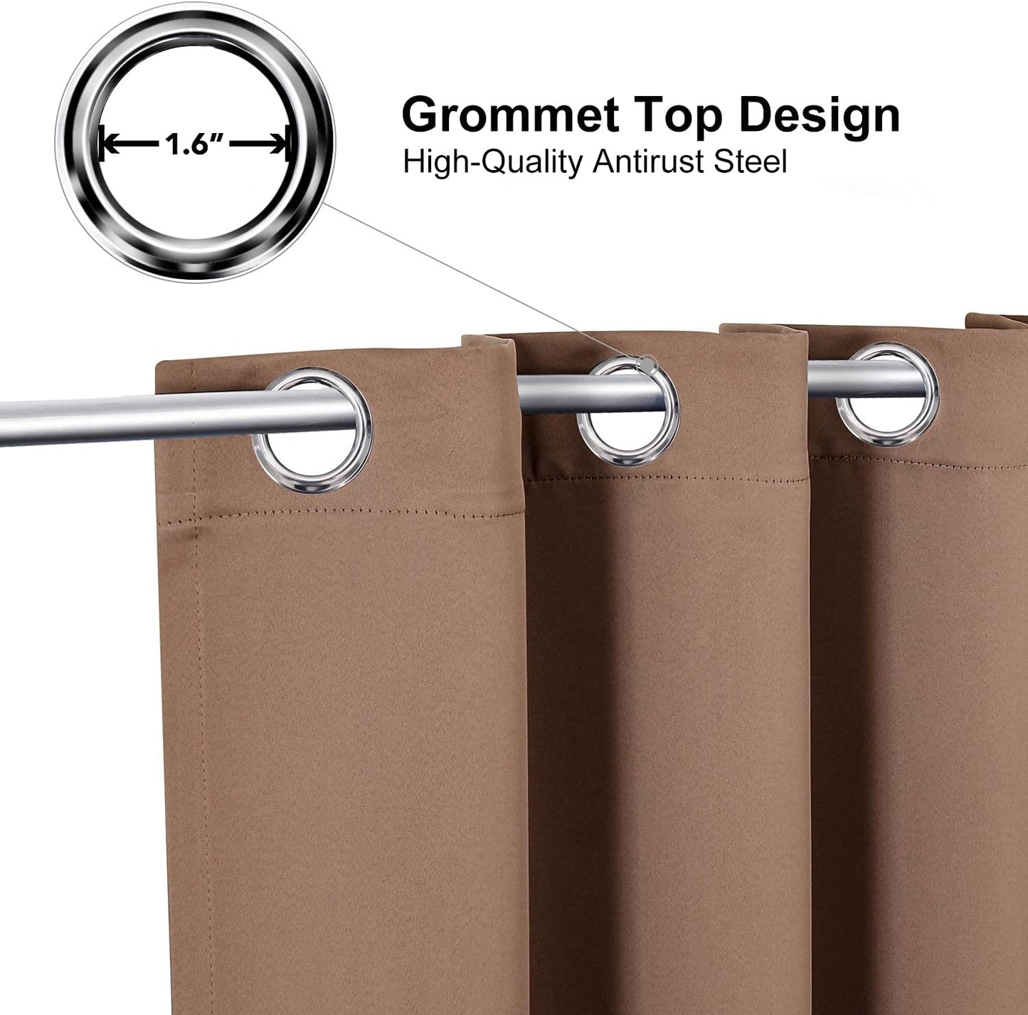 ChrisDowa Grommet Room Darkening Curtains for Bedroom and Living Room - 2 Panels Set Thermal Insulated Blackout Curtains (Cappuccino, 38W x 54L)