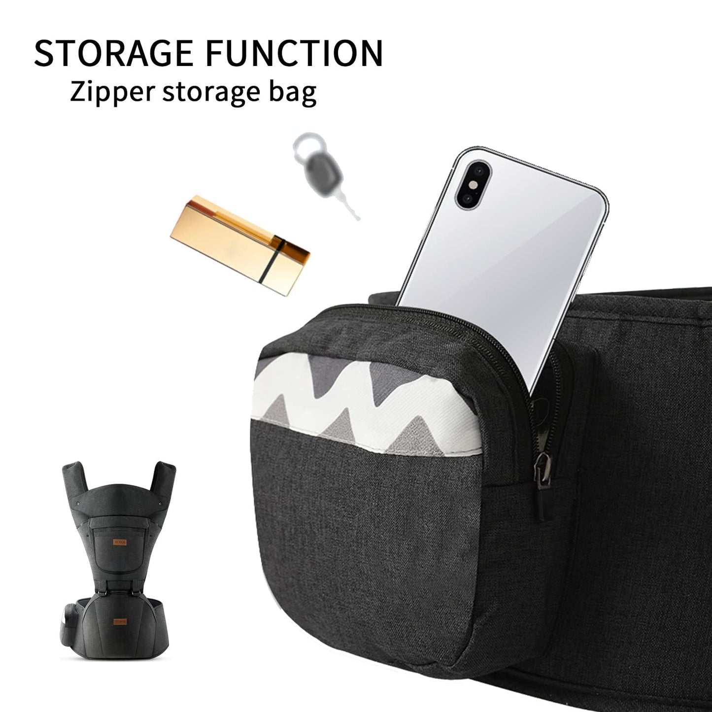 Baby Carrier with Hip Seat, Baby Carrier Newborn to Toddler, 6-in-1 Ways to Carry, All Seasons, Adjustable Baby Holder Carrier for Breastfeeding(Black)