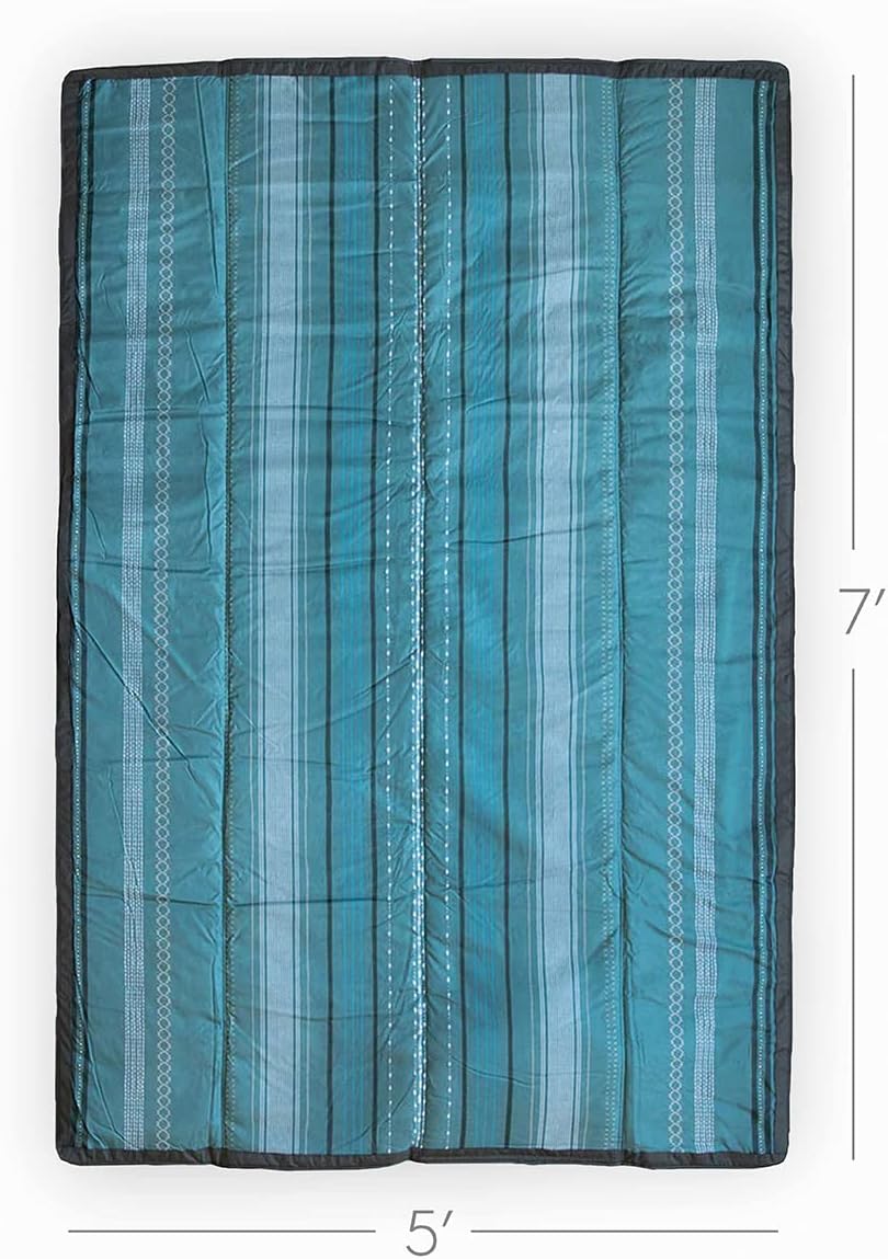 Little Unicorn 5'x7' Outdoor Family Picnic & Beach Blanket | Durable & Water-Resistant Fabric | Compact Fold & Easily Wipes Clean | Zipper Pocket (Shoreline Stripe)