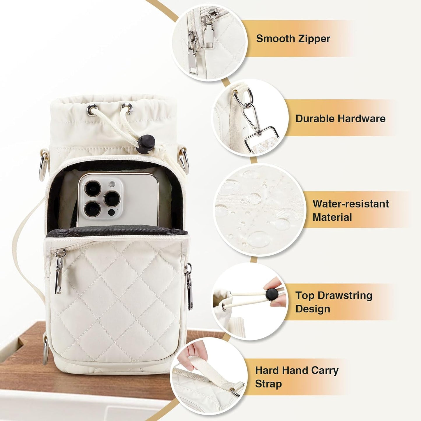 Water Bottle Carrier Bag with Strap, Water Bottle Holder Crossbody Bags for Women Men for Walking, Hiking,Cycling