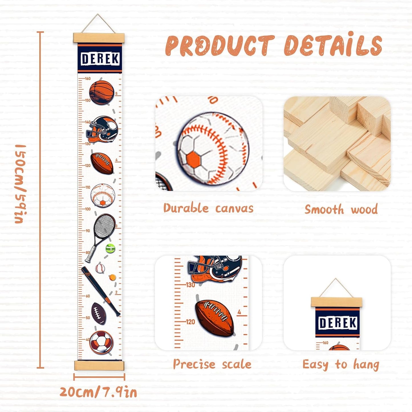 Personalized Name Growth Chart for Kids, Ball Measuring Height Chart, Meaningful Memories Through Kid Size Chart Measurement, Growth Chart Ruler for Wall, Toddler Room Decor