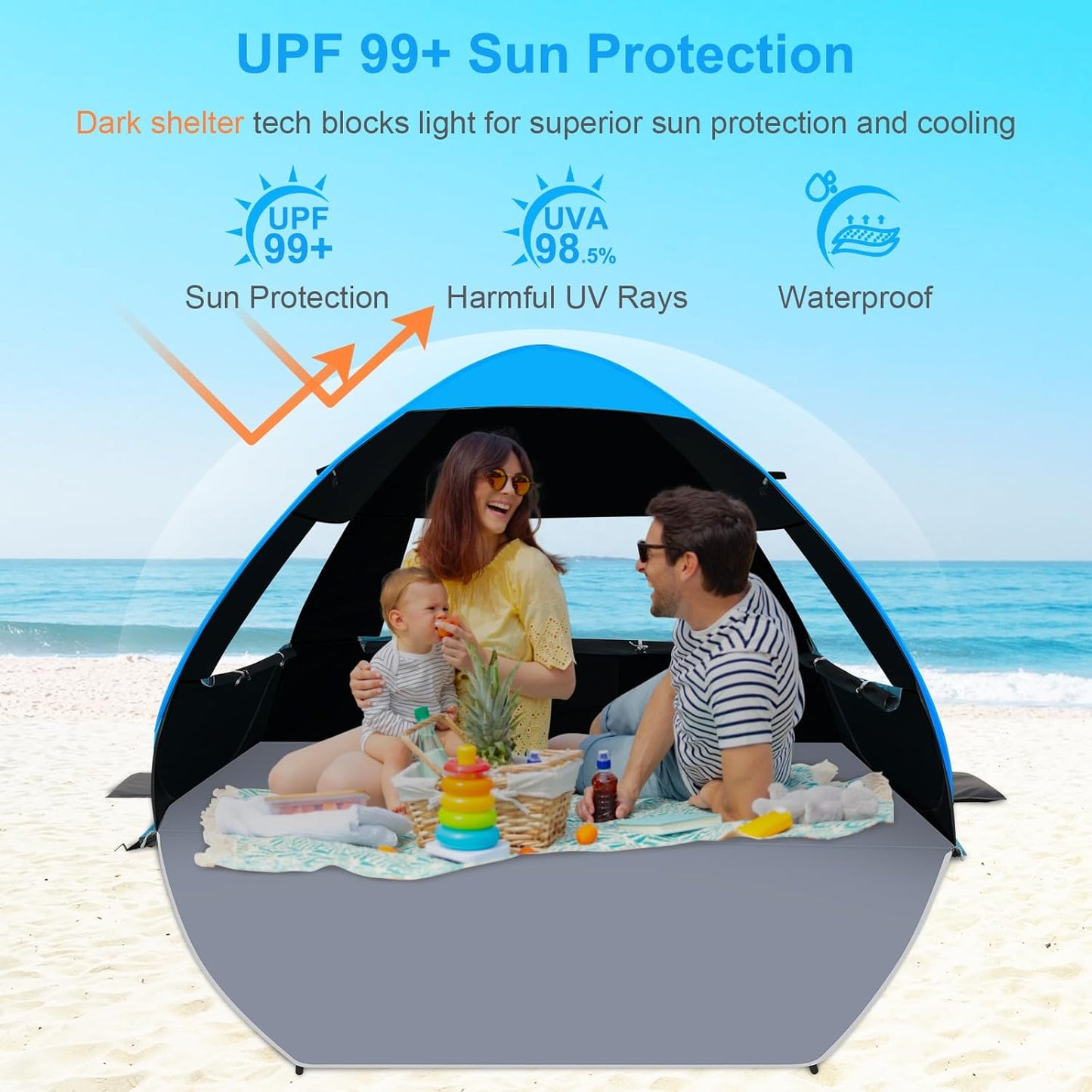 Gorich Easy Pop Up Beach Tent for 3-4 Person, UPF 50+ UV Protection Beach Umbrella Sun Shelter, Portable Lightweight Shade with Easy Foldable & Instant Setup
