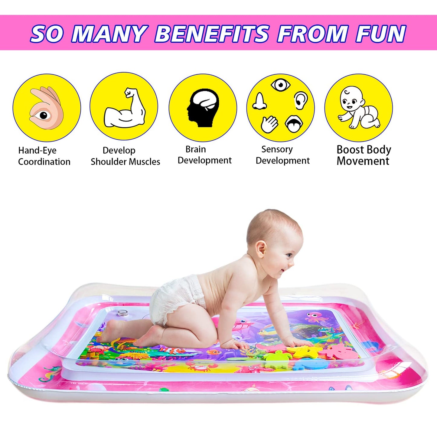 ZHUYNXIR Tummy time Water Play mat, Baby Water Play Mat for Kids and Toddlers Baby Toys for 3 to 24 Months, Strengthen Your Baby's Muscles, Pink 27.5x20 in.