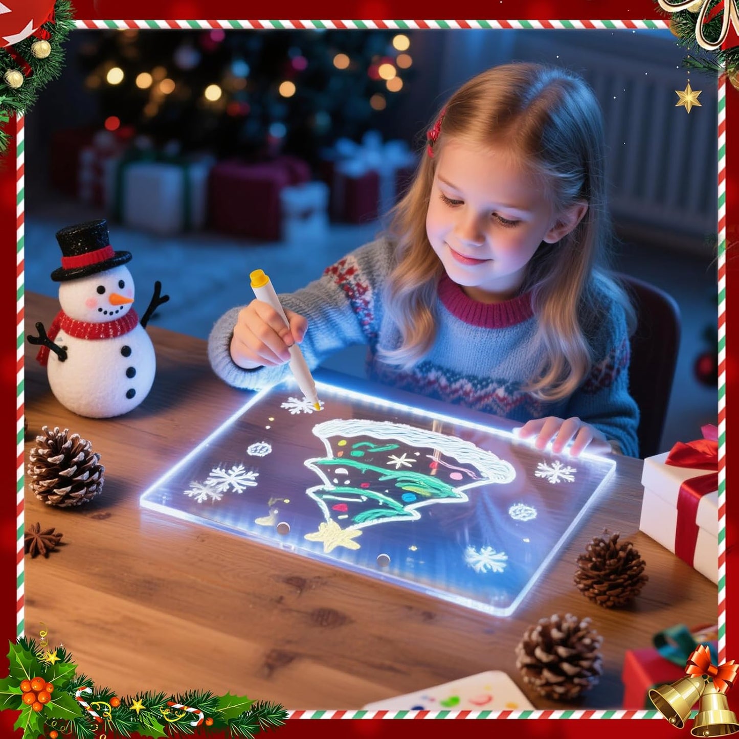 Lumiboard Led Drawing Board with 7 Colors,12"X8" Acrylic Dry Erase Board with Light, Include Adapter, Hanging Chain, Led Drawing Board for Kids with Stand,Birthday and Christmas Gifts for Kids