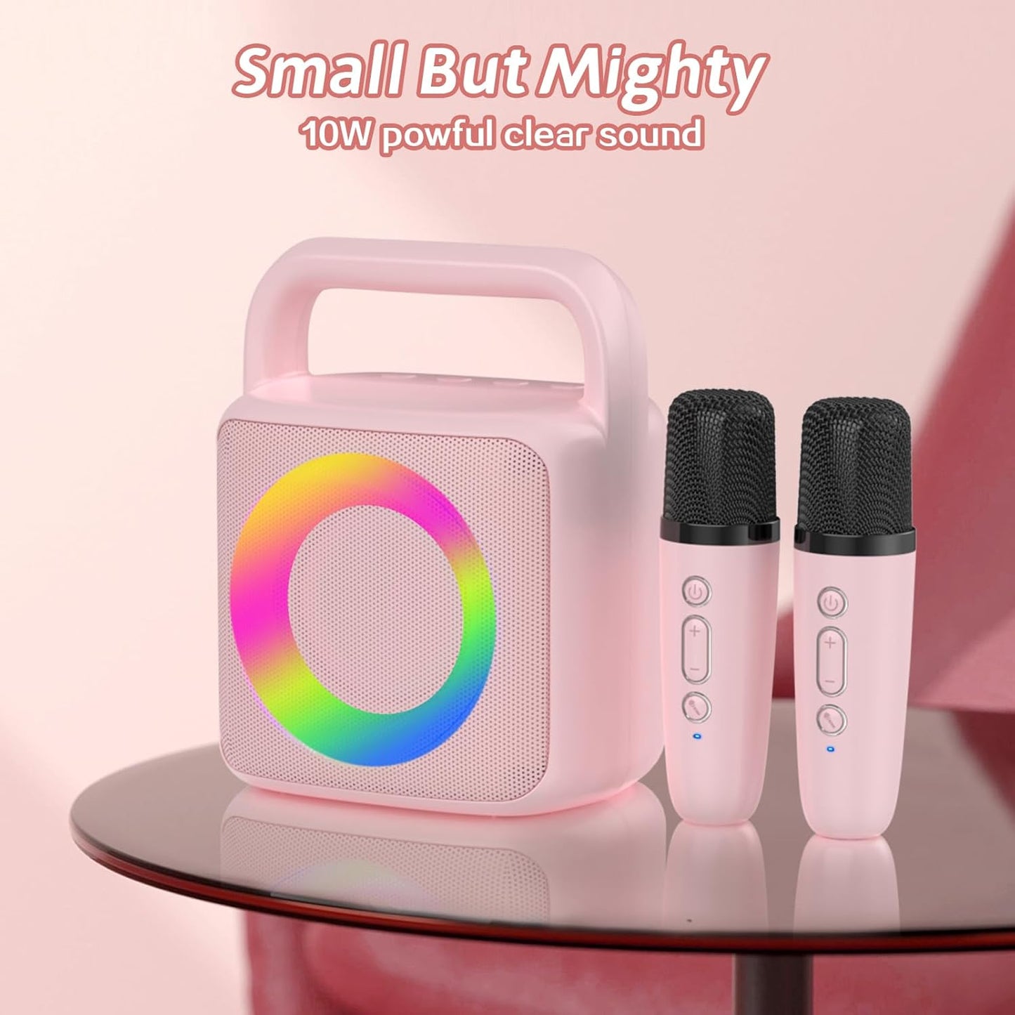 Karoke Machine with 2 Wireless Mics,Portable Karaoke Microphone Toys with Colorful Lights and Magic Voices for Camping Party, Birthday Gift for Boys Girls Teenages Adults