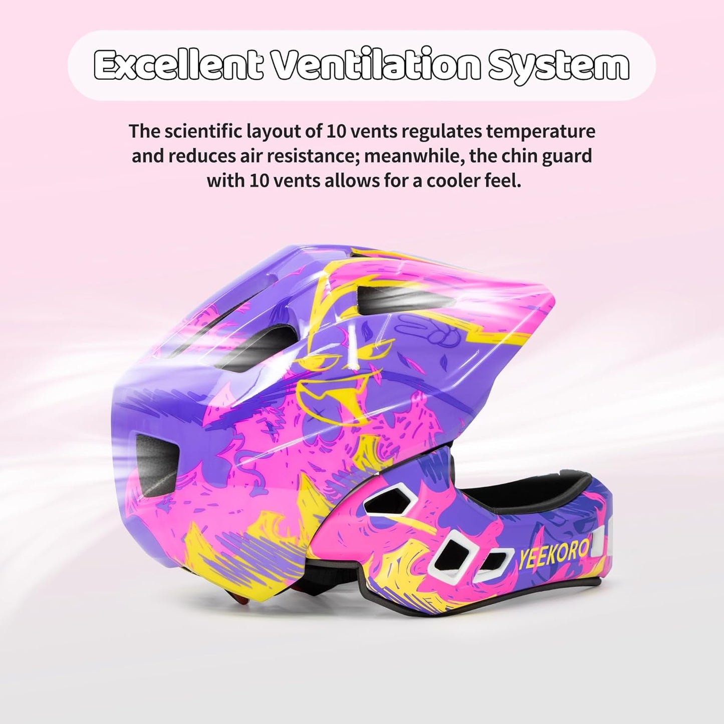 Kids Bike Helmet with Chin Guard, Adjustable Detachable Children’s Full Face Helmet for Girls and Boys, Cycling Helmets Skateboard, Scooter