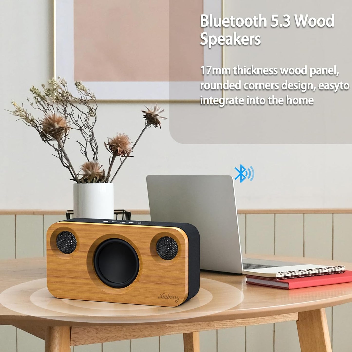 Bluetooth Speaker with Deep Bass, 40W(Peak) Wireless Portable Speaker with AUX, TF Card, Stereo Sound Wood Home Audio Sync up to 100 Bluetooth 5.3 Speakers for Home Party, Outdoor Camping