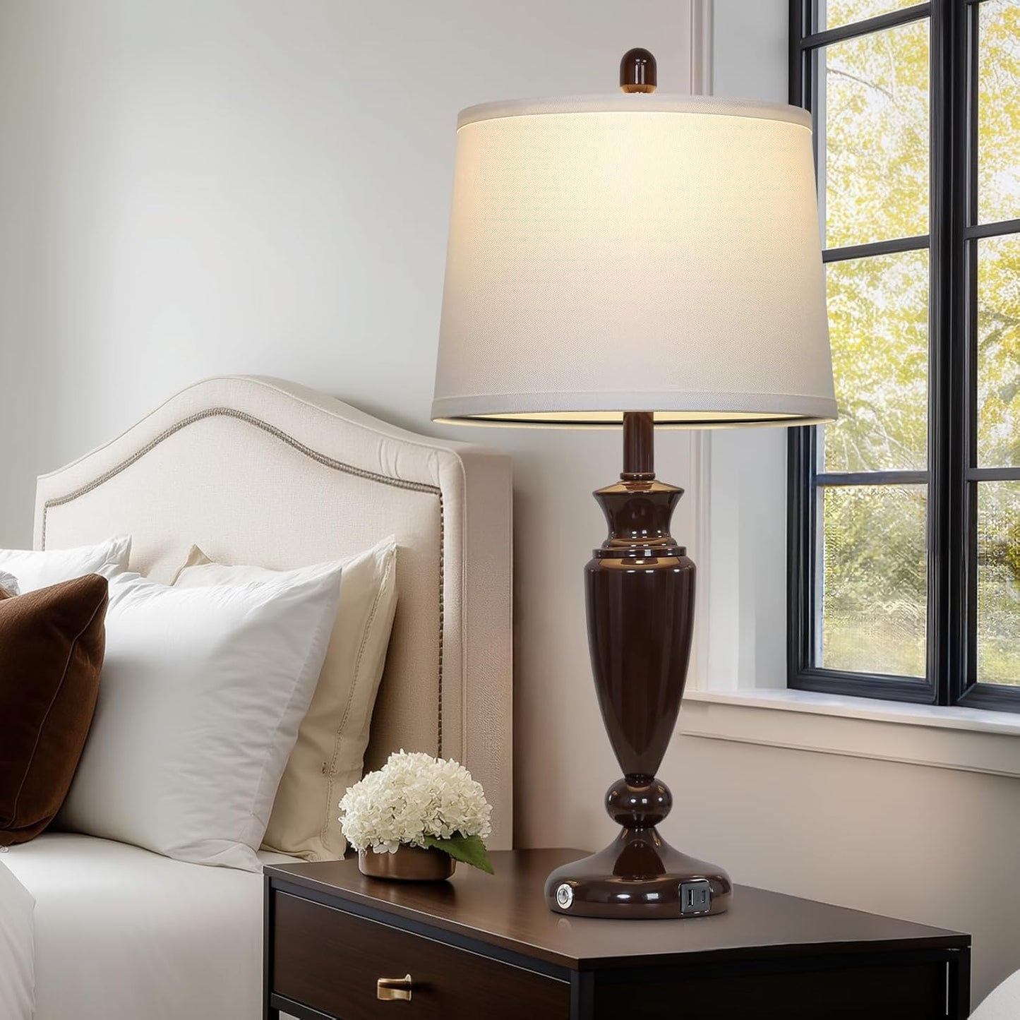 27'' Brown Living Room Lamps Set of 2, 3 Way Touch Control Table Lamps with USB A+C Ports, Modern Bedside Lamps, Elegant Metal Nightstand Lamps for Bedroom Office End Table Decoration