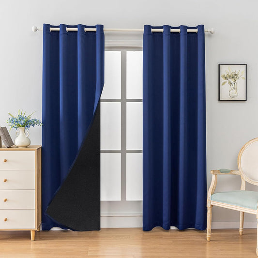 Anytime 100% Blackout Curtain Set, Thermal Insulated & Energy Efficiency Window Draperies for Guest Room, Full Shading Panels for Shift Worker and Light Sleepers（Navy Blue, 2 Panels, 52W x 102L）