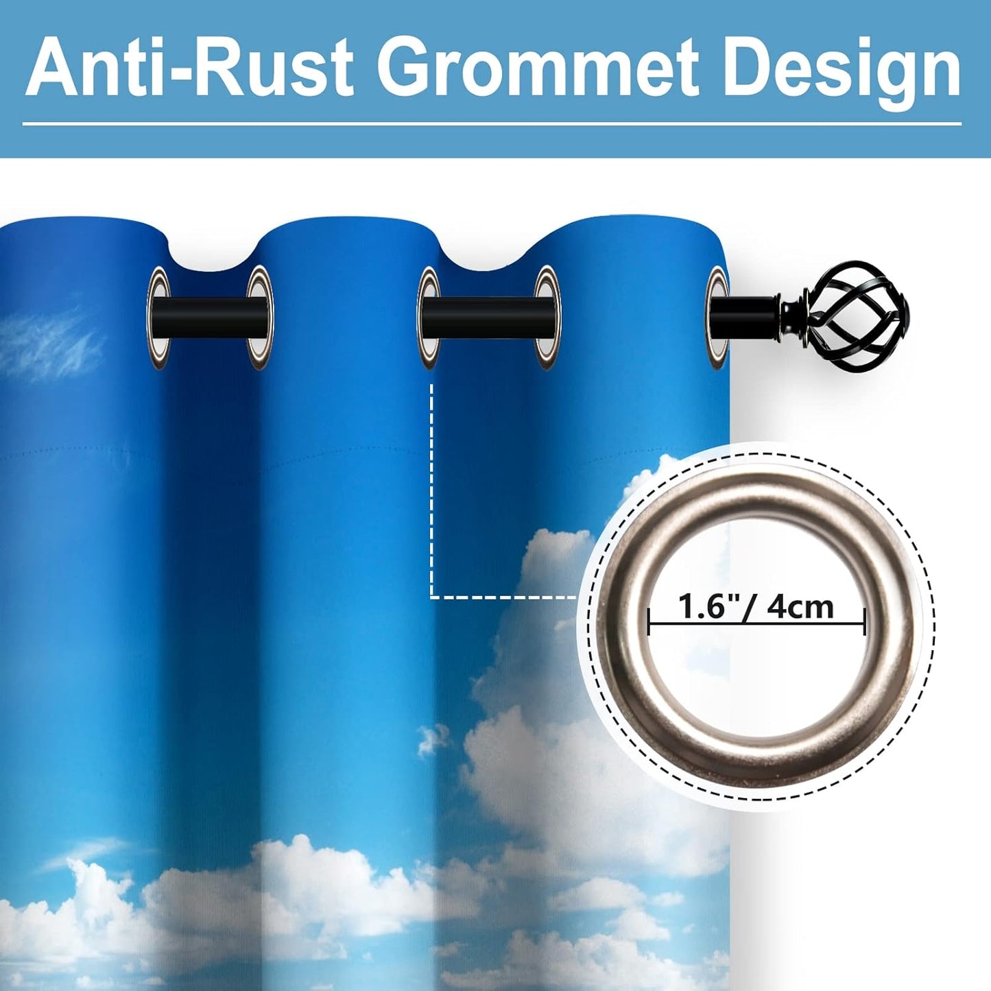 Aimego Ocean Beach Blackout Curtains Tropical Seaside Theme Blue Sea Sky Window Drapes Decor for Bedroom Living Room Grommet Top Room Darkening Curtains 2 Panel Set, 52" X 84"