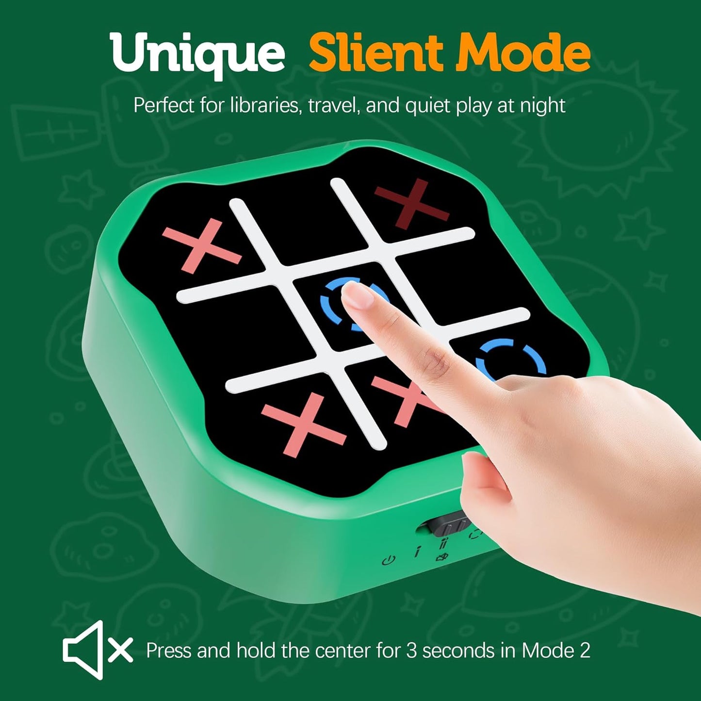3 in 1 Electronic Tic Tac Toe Game, Handheld Digital Tic Tac Toe Bolt Game with Silent Mode, Portable Learing Toy Gift for Kids & Adults, Green(One Pack)