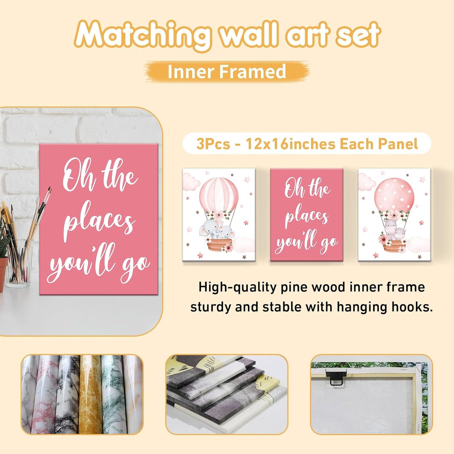 Personalized Baby Bedding Set, 5 Pcs Custom Infants Bedding Set with Infant Name, Double Layer Crib Set for Boys Girls, Customized Gifts for Nursery Toddlers Baby Shower, Hot Air Balloon Animal