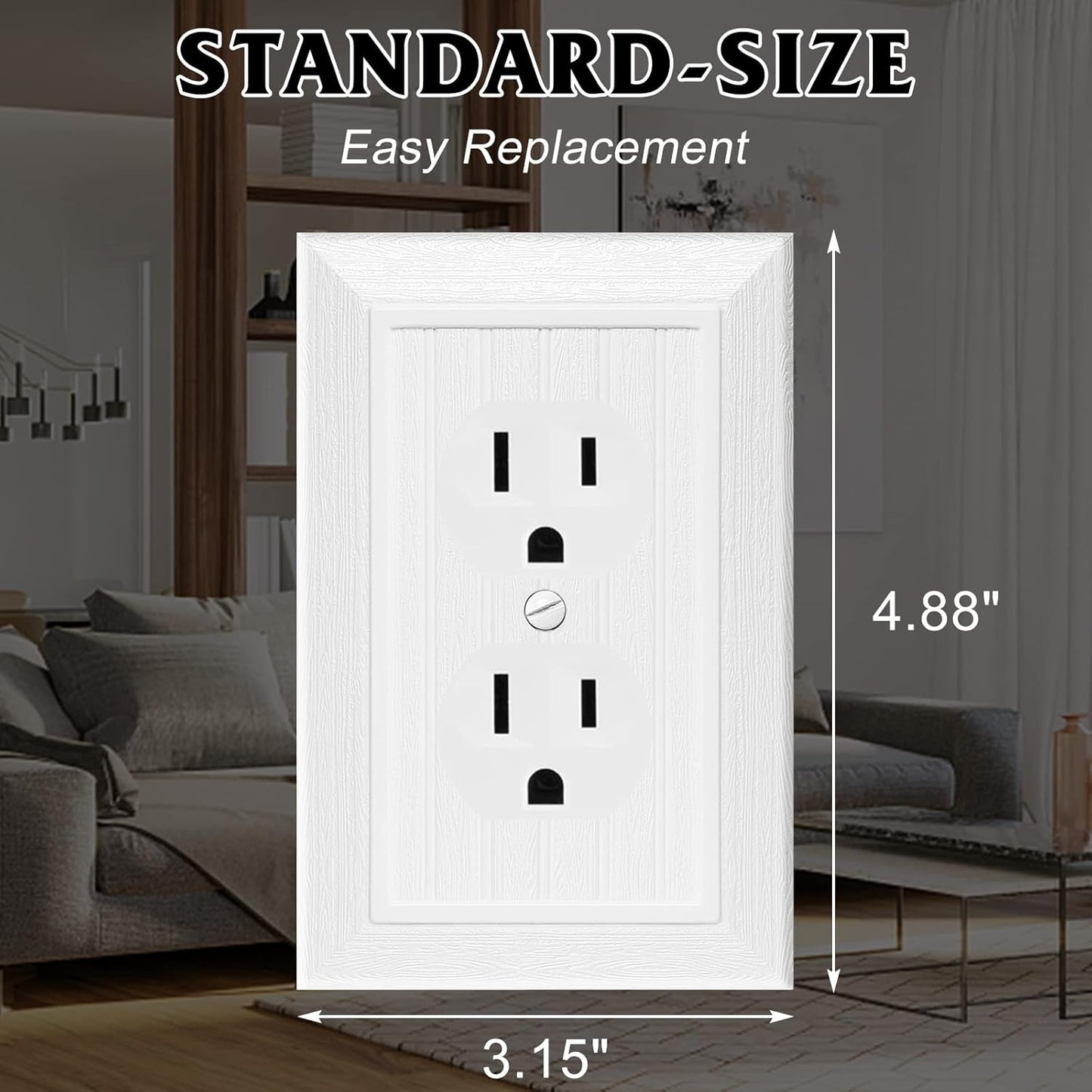 Modern Decorative Wall Plate Switch Plate Outlet Cover, Vintage Retro Wood Grain Design(Single Duplex-10 Pack, White)