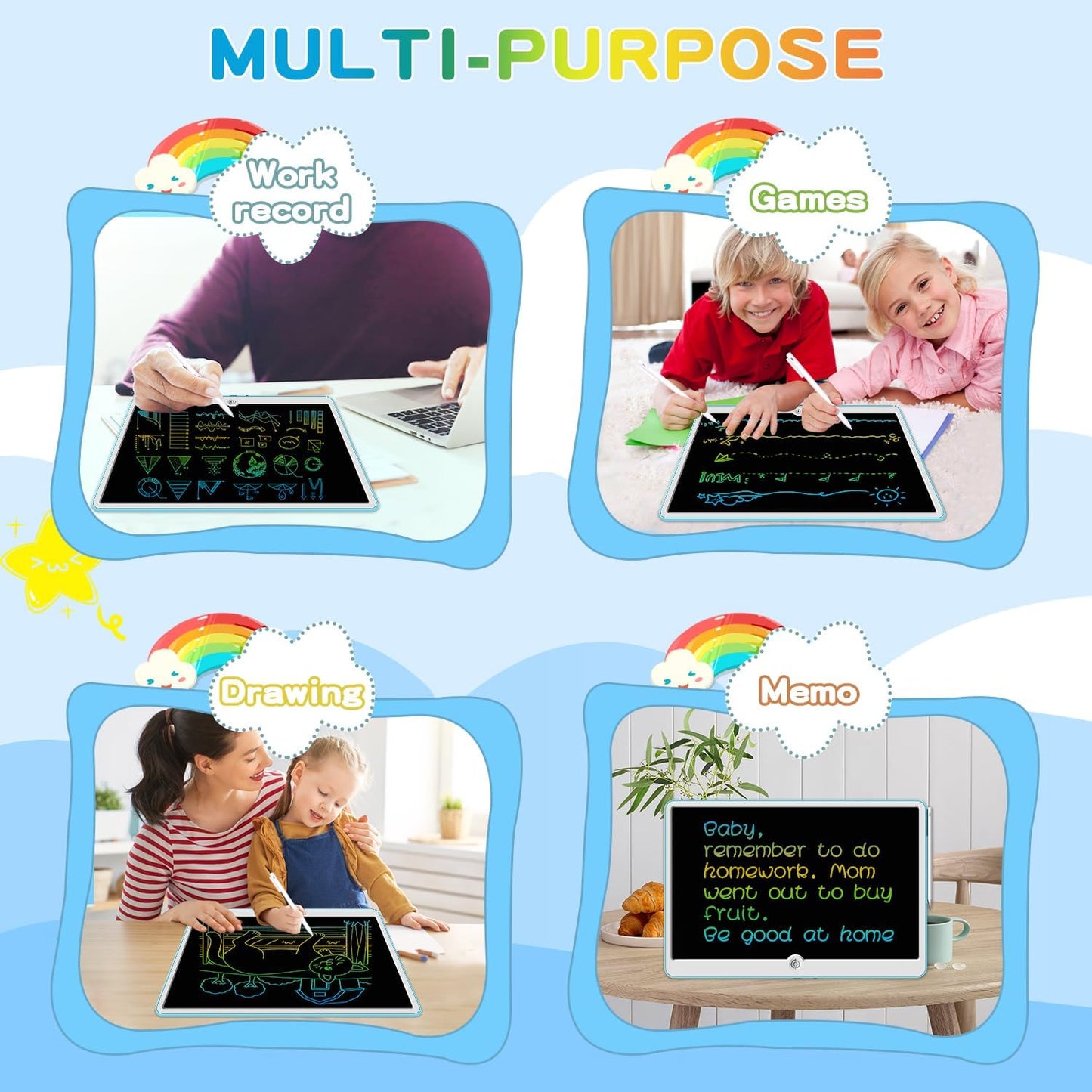 15 Inch LCD Writing Tablet for Kids Ages 3 4 5 6 7 8, Reusable Doodle Board with Stylus Pen Drawing Pad, Educational Travel Toy for Boys & Girls, Ideal Birthday & Holiday Gift