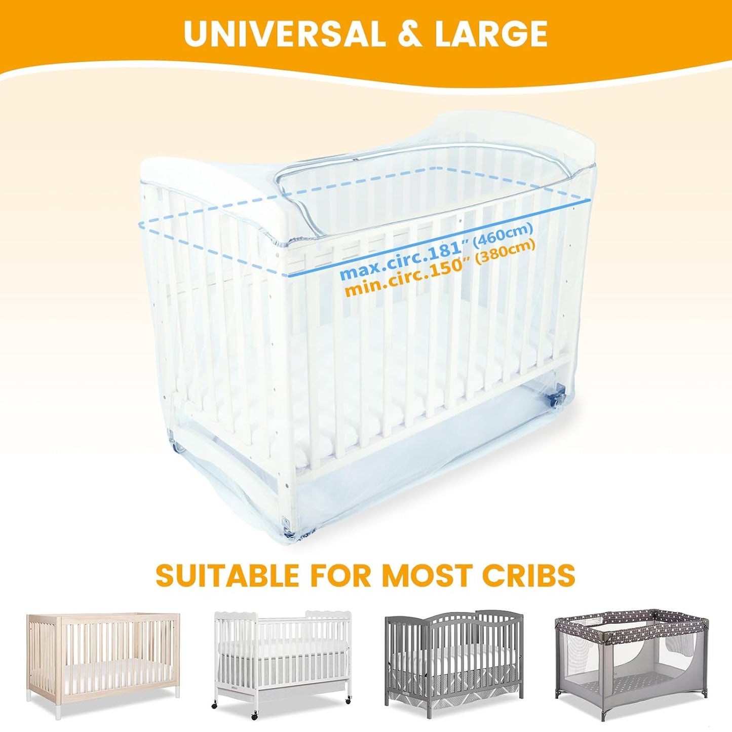 Orzbow Baby Crib Tent to Keep Baby from Climbing Out, Encrypted Mosquito Net for Crib, Crib Net with Two-Way Zippers, Durable and Breathable Mesh Cover, Falls and Mosquito Bites, White