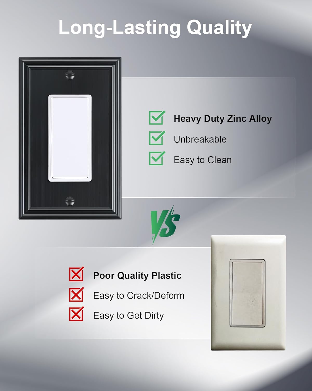 TREWELL 4-Pack Black Decorative Switch Plates and Outlet Covers, Durable Zinc Alloy, Compatible with Decorator Outlet Receptacle, Rocker Switch, Dimmer Switch, GFCI Outlets, Size 3.15''W x 4.92''H